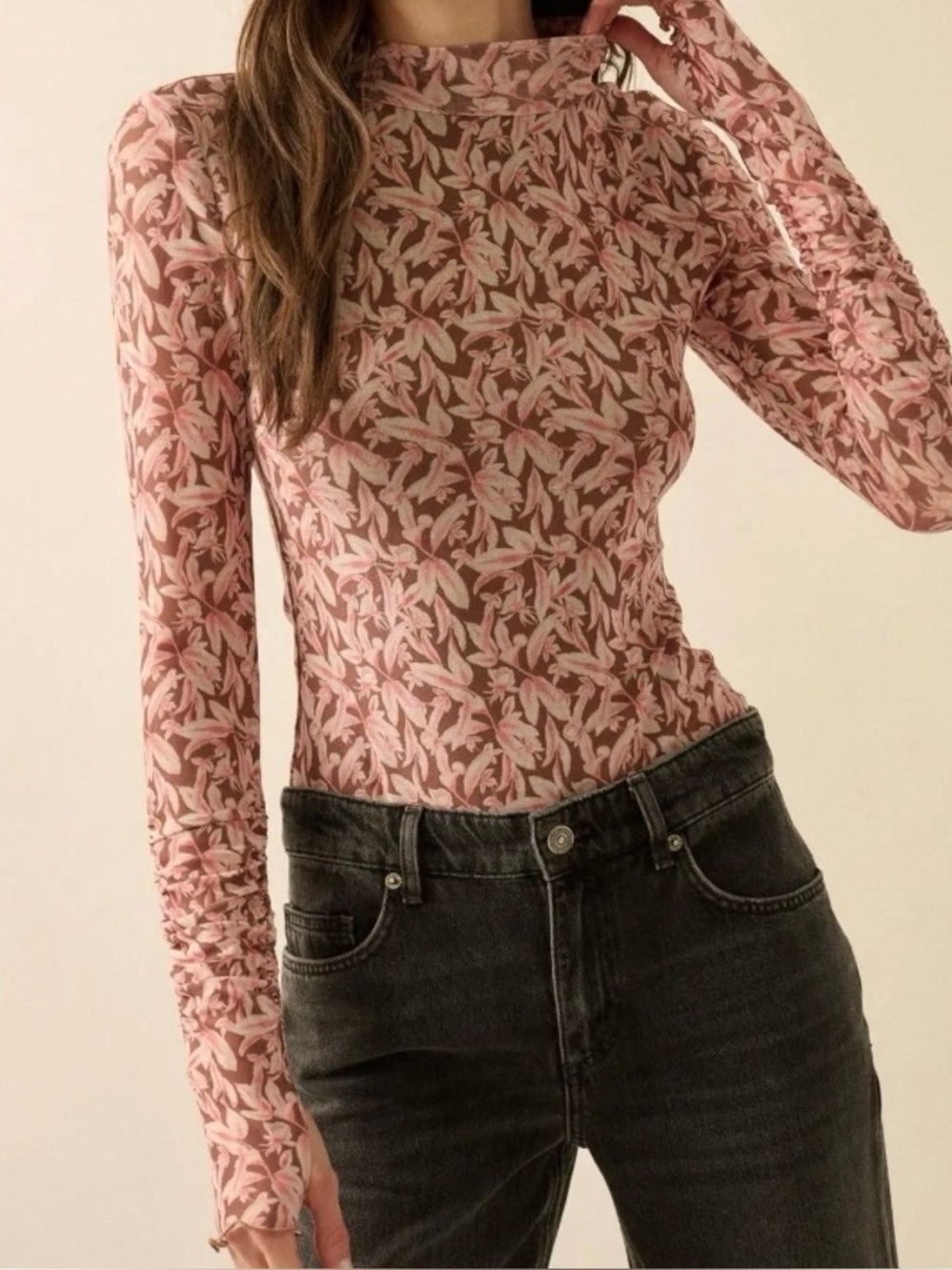 Promesa Pink Floral Long-Sleeve Mesh Tee
